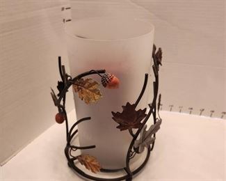 Metal with glass globe candleholder approx 10" tall