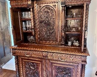 Unbelievable antique carved dining room cabinet! 2 pieces for easier transport.