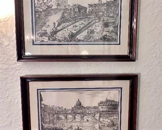 Pair architectural engravings.
