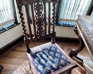 Jacobean side chair with twist chair back.