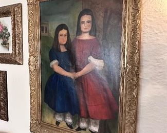 Oil painting, "Two Sisters", daughters of NY governor DeWitt Clinton.