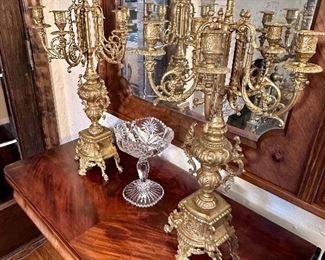 Pair of 5-arm candlesticks in heavy brass.