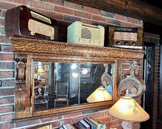 Vintage radio collection in music room.