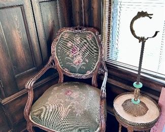 Ladies' upholstered floral chair.