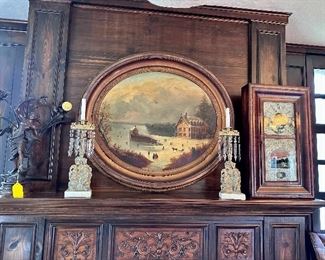 Large primitive oval oil painting.