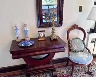 Empire table & balloon back chair.