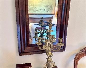 5-arm chandelier & wide frame wall mirror.