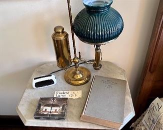 Student lamp with green shade.