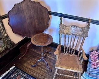 Child's press back rocker & tilt top pie crust table.