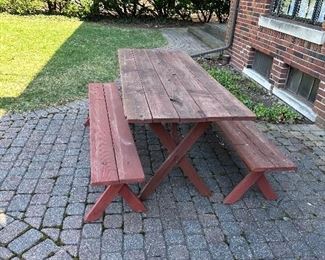Classic picnic table with benches.