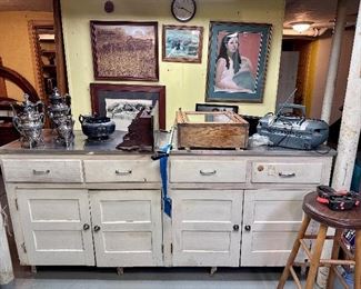 Original kitchen lower cabinets, now in the basement.