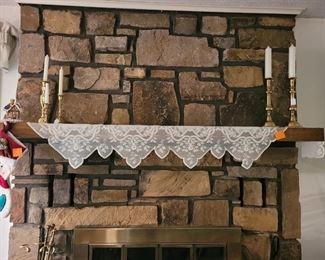 Brass Candlesticks & Mantel Cloth