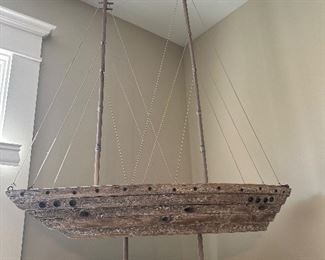 Large Wood Sail Boat Decor