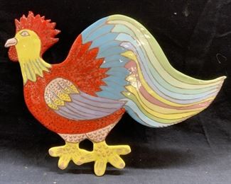 Signed Hand Painted Ceramic Rooster Wall Hanging

