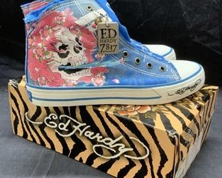 ED HARDY Blue Hi Top Slip On Sneakers NIB
