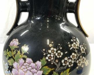 Signed Asian Porcelain Vase Vessel W Handles
