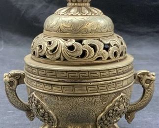 Asian Dragon & Floral Metal Censer
