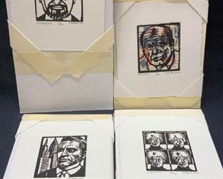 4 Snyder Signed Block Prints Of Artists

