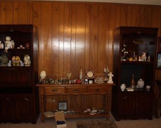 two display shelf units, and an "Early American" console table