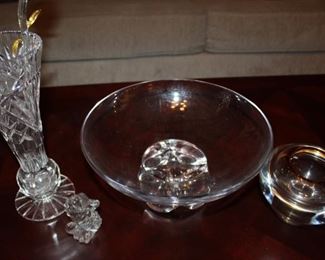 From right, Waterford, Val St Lambert, Goebel seahorse, Polish crystal vase
