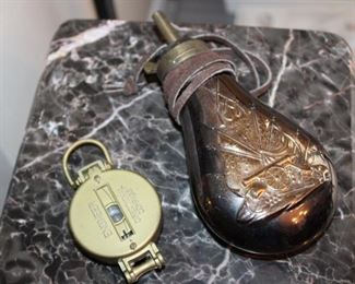 engineers compass and powder flask