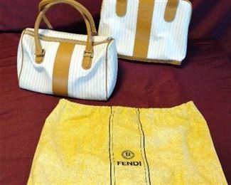 2 Fendi White Striped Purses Serial Numbers Shown