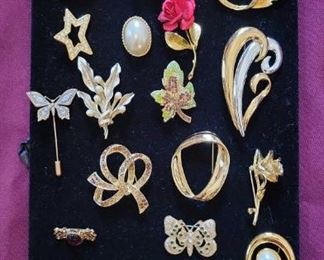 Gold Color Brooches and Pins 22 Pieces