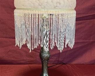 Victorian Style Boudoir Frosted Pink Fringe Dome Lamp