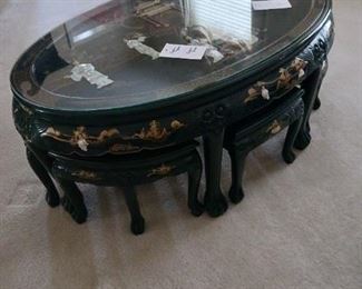 Oriental coffee table and stools
