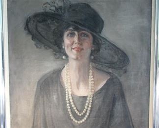 Marietta Cotton (1860-1926) portrait of a woman in a black hat, oil on canvas