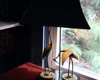 Table lamp with pair brass cranes