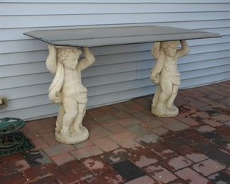 Pair stone putti pedestals