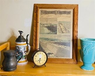 1892 scientific America, featuring the building of the dam in Austin, Texas fabulously old wormwood frame 