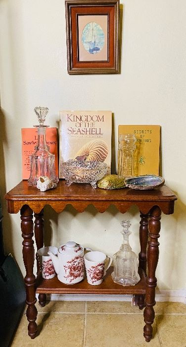 Pair antique scalloped edge, side tables