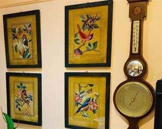 Treasures! These framed embroidered birds are fabulous