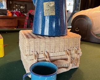 Cinsa Blue Speckled Enamelware, Tea Pot, Mexico,  Camping
