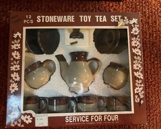 Vintage Stoneware Toy Coffee/Tea Set, Service for 4, T.G. & Y Stores Company
