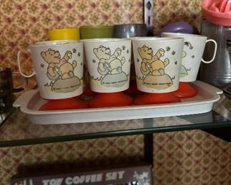 Vintage set Of Winnie the Pooh Small Play Mugs, Lot of 6
