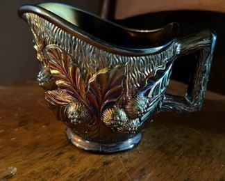 Northwood - Amethyst Carnival Glass, Acorn Burrs, Creamer with handle