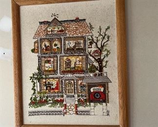 Embroidered Picture, The House on Elm Street, Original Kit by Linda Gillum