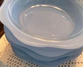 Vintage 1950's Pyrex, Blue Sprayware, Set of 4 Fruit Bowls, Mid Century Modern