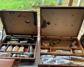 Two Vintage Paint Supply Boxes with Palette, Vintage Oil Paints, Painting Supplies