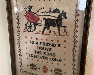 Vintage Framed Completed Cross Stitch Pattern