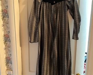 Handmade Victorian Era Dress, Black and Grey Dress with Button Up Front