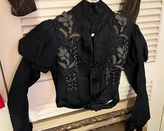 Handmade Victorian Era Blouse with Beadwork, Mutton Sleeve