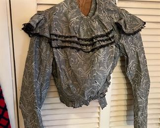 Gray and Black Victorian Style Blouse, Ruffled Top