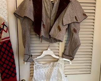Handmade White Sheer Top, Brown Victorian Era Jacket
