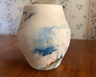 Vintage Orange, Blue Swirl Nemadji Vase