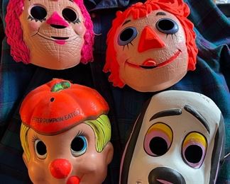 Vintage Halloween Masks, 1965 Raggedy Ann Mask, 1970's Raggedy Ann Mask, Peter the Pumpkin Eater Mask, Cartoon Dog Mask