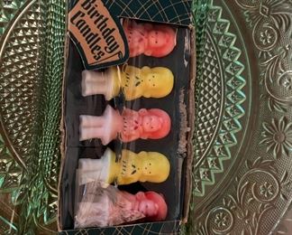 Vintage Tiara Indiana Glass, Green Sandwich Tray, Vintage Birthday Candles